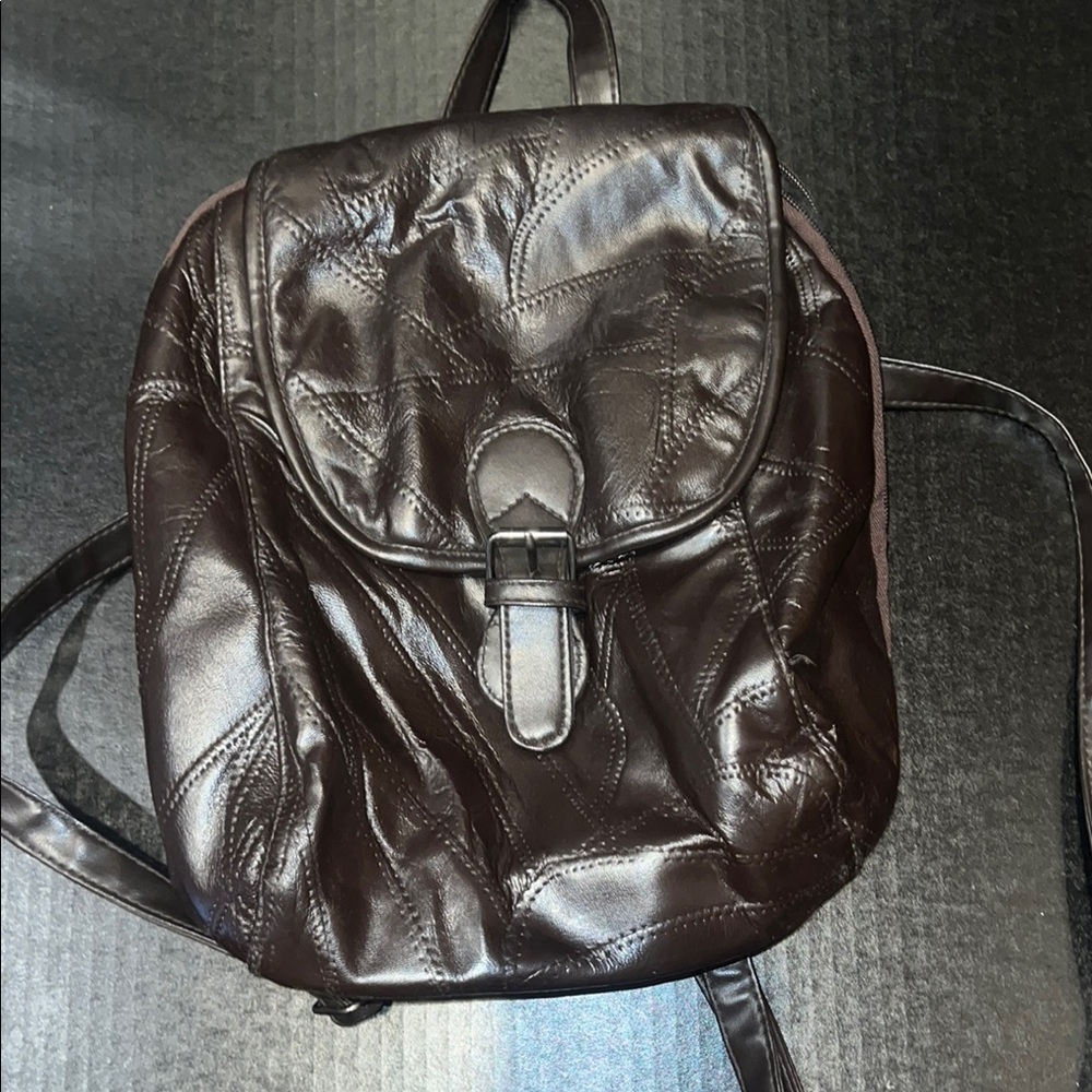 Vintage Brown Patch Leather Backpack - image 2